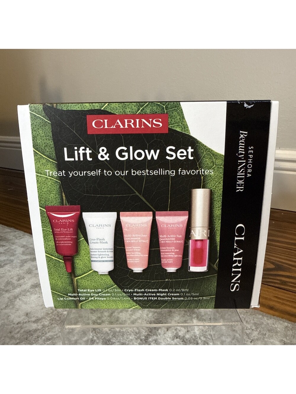 Clarins Lift & Glow Travel Set Serum Face/Night/Eye Cream Mask Lip Oil